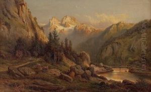 Gebirgslandschaft Mit Fluss Und Figurenstaffage