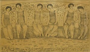 Heilige Stunde Mit Sechs Figuren by Ferdinand Hodler