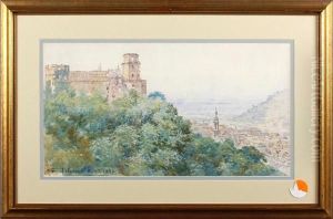 View Of A Hilltop Castle Overlooking A Continental Town by Samuel John Hodson