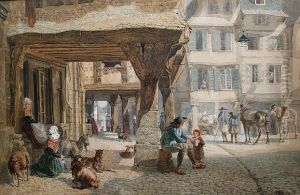A Market Square In Brittany by Samuel John Hodson