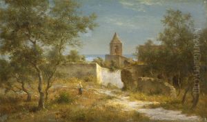 Italienische Kustenlandschaft Mit Kapelle by Adolf Joh. Hoeffler