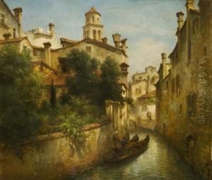 "seitenkanal In Venedig" Mit Gondel-und Figurenstaffage