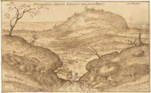 View Of Mont Henri, With An Artist Sketching To The Left by Joris Hoefnagel
