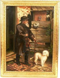 Depictingan Old Man With Violin Walking A Dog by Ulrich Augustus Hoegger