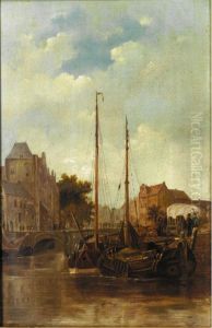 A Dutch Harbour by Cornelis Petrus 't Hoen
