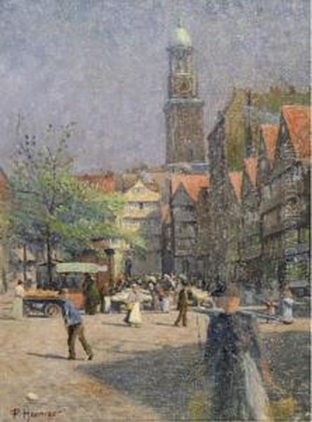 Belebter Markt Vor Der Michaeliskirche In Hamburg - view 1