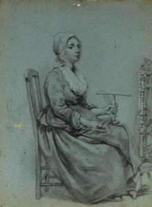 A Woman Seated At A Spinning Wheel by Willem Pieter Hoevenaar