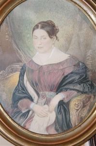 Portrait Of A Woman Seated Before A Curtain