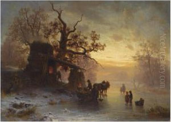 Figures At A Smithy In Winter - view 1