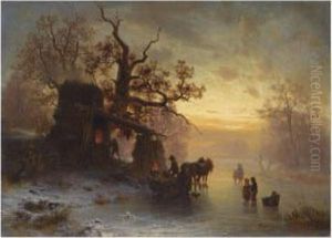 Figures At A Smithy In Winter by Heinrich Hofer