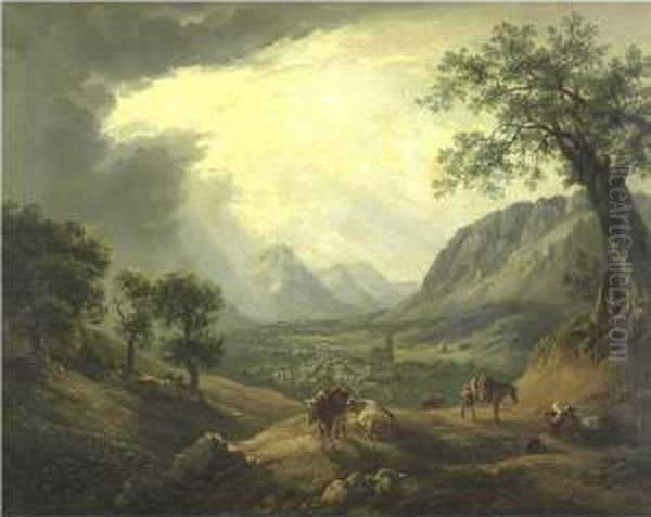 Extensive Landscape With Cattle And A Village In A Distance - view 1