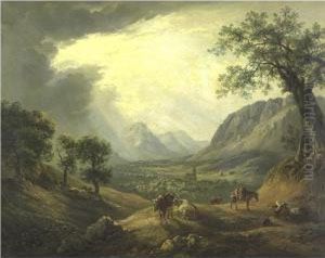 Extensive Landscape With Cattle And A Village In A Distance