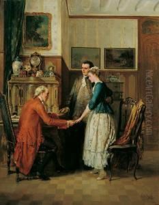 Die Verlobung. Das Junge Paar Vor Dem Brautvater Stehend by Carl Heinrich Hoff
