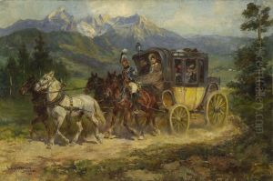 Postkutsche In Gebirgslandschaft