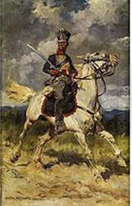 Militarreiter Mit Gezucktem Sabel Auf Einem Galoppierendem Schimmel by Anton Hoffmann
