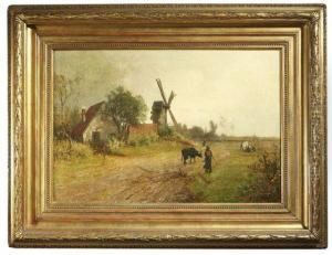 Landliche Szenerie Mit Bauerngehoft Und Windmuhle by Jakob Hoffmann