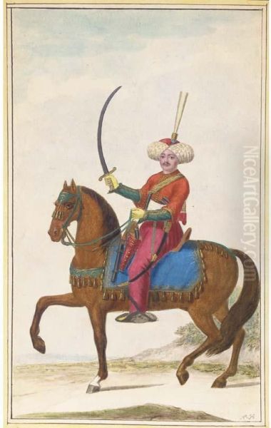A Turkish Horseman Carrying A Sabre Riding To The Left - view 1