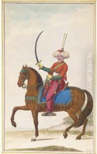 A Turkish Horseman Carrying A Sabre Riding To The Left by Nicolas Hoffmann