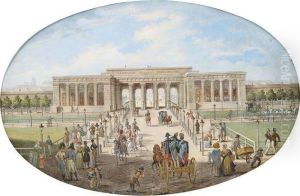Das Ausere Burgtor Am Wiener Heldenplatz Mit Reitern Und Flaneuren