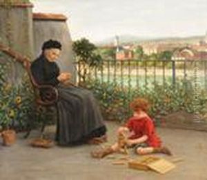 Grossmutter Mit Ihrem Spielenden Enkel by Albert Hoflinger