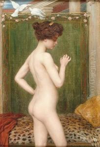 A Standing Femal Nude With A Pair Of Doves