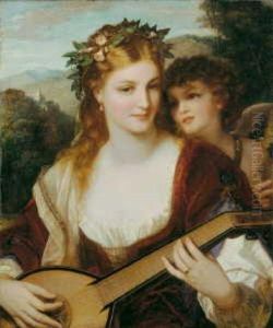 Madchen Eine Laute Spielend by Heinrich Hofmann