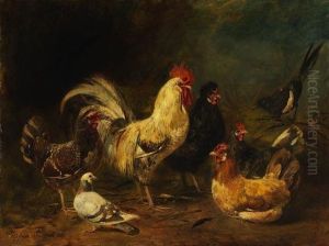 Huhnerhof Mit Taube Und Elster by Johann Baptist Hofner
