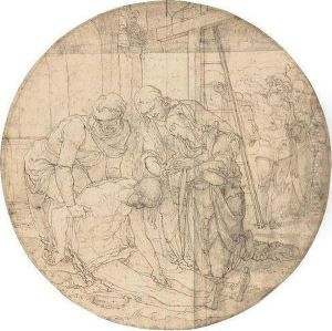 Christ At The Foot Of The Cross, Mourned By Mary And John by Nikolaus Hogenberg