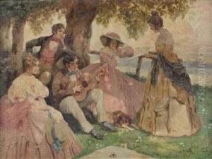Frohliche Gesellschaft In Den Wachauer Weinbergen by Rudolf Alfred Hoger
