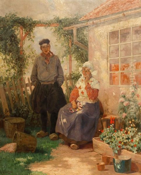 Pareja De Holandeses En Unjardin - view 1