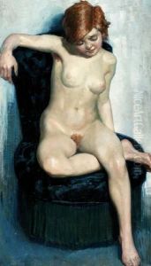 Zittend Naakt by Frans Hogerwaard