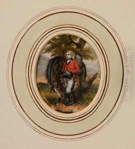 Miniature Portrait Of An Officer Standing With Horse by O. Hogg
