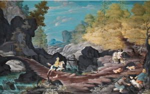 Sauhatz Zu Pferd In Bergiger Herbstlandschaft by Wolf Hogler