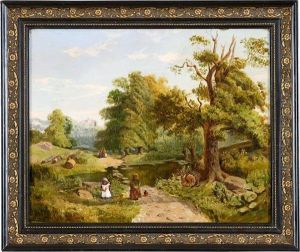 Paesaggio Con Ruscello E Bimbi Sul Sentiero by Stephen E. Hogley