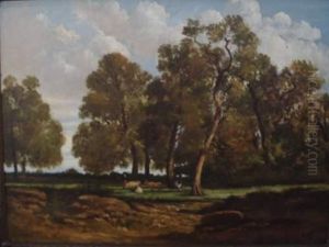 Troupeau Sous Les Arbres by Louis Hoguet