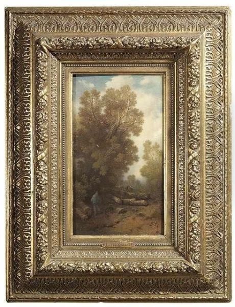 Woods Inside With Peasants. Rocky Coast With Fishermen. A Pair. Oil/cardboard, Both Of Them Monogrammed - view 1
