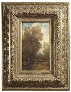 Woods Inside With Peasants. Rocky Coast With Fishermen. A Pair. Oil/cardboard, Both Of Them Monogrammed