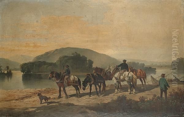 A River Scene With Working Horses And Men In The Foreground - view 1
