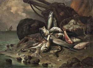 Still-lifewith Fish And Crustaceans At Seashore by Enrico Hohenberger