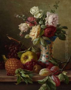 Stillleben Mit Blumen Und Fruchten.