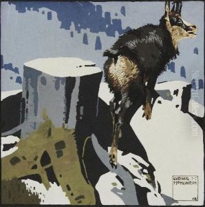 Springender Gamsbock Im Gebirge by Ludwig Hohlwein