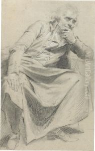 Recto: A Seated Man, Resting His Elbow On A Table by Claude Jean Baptiste Hoin