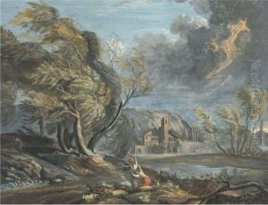 Stormy Landscape, With Shepherds And Flocks Frightened Bylightning by Claude Jean Baptiste Hoin