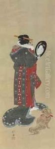 Courtesan Gazing Into A Mirror by Toyota Hokkei