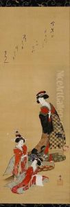 Courtesan And Child by Teisai Hokuba