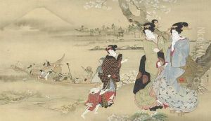 Beauties On The Bank Of The Sumida River by Teisai Hokuba