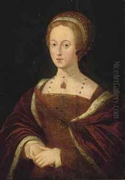Portrait Of A Lady, Half-length, In A Jewel-encrusted Dress And Anermine-trimmed Red Cape - view 1