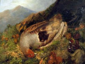 Still Life Of Grey Partridge In A Moorland Landscape by Abel Hold