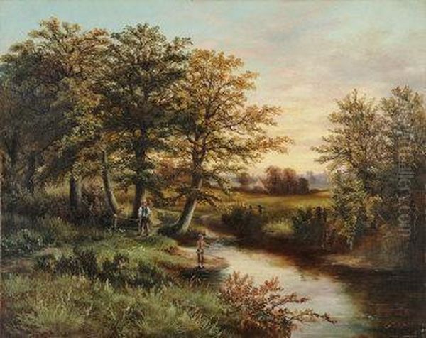 River Landscapes With Children Fishing - view 1