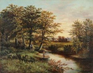 River Landscapes With Children Fishing